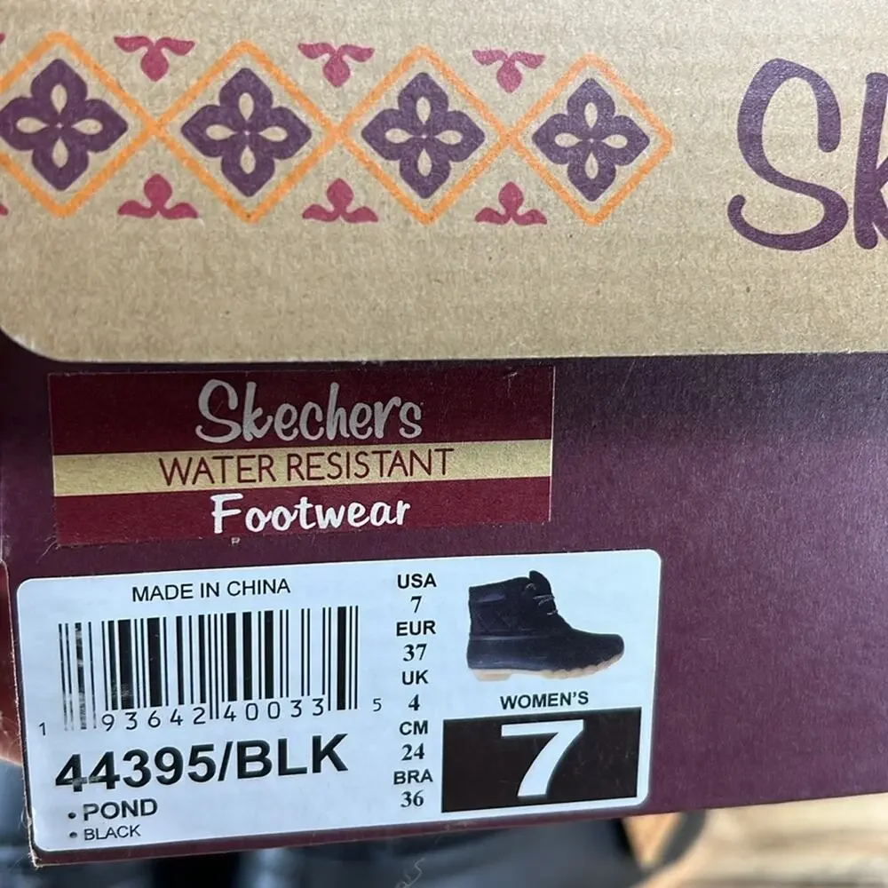 Skechers Women's Pond-Lil Puddles-Mid Quilted Lace Up Duck Boot - Black - 7 NIB